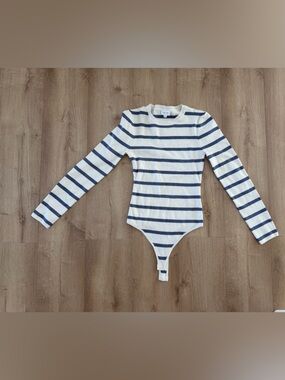 Le Lis Cream and Navy Striped Knit Top